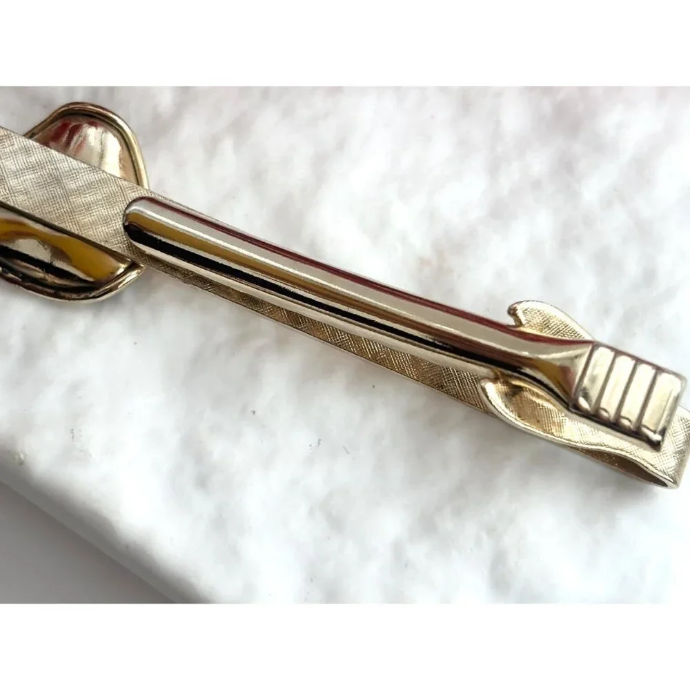 Faux Amber Textured Gold Toned Vintage Men's Tie Bar | Tie Clip